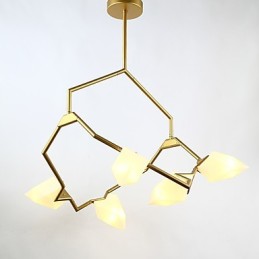 Cinco postes de luz modernos de metal com lustre de vidro pêssego, luminária pendente para decoração de cantina