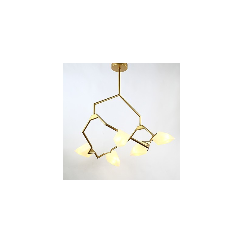 Cinco postes de luz modernos de metal com lustre de vidro pêssego, luminária pendente para decoração de cantina