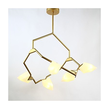 Cinco postes de luz modernos de metal com lustre de vidro pêssego, luminária pendente para decoração de cantina Cinco postes de luz modernos de metal com lustre de vidro pêssego, luminária pendente para decoração de cantina