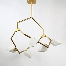 Cinco postes de luz modernos de metal com lustre de vidro pêssego, luminária pendente para decoração de cantina