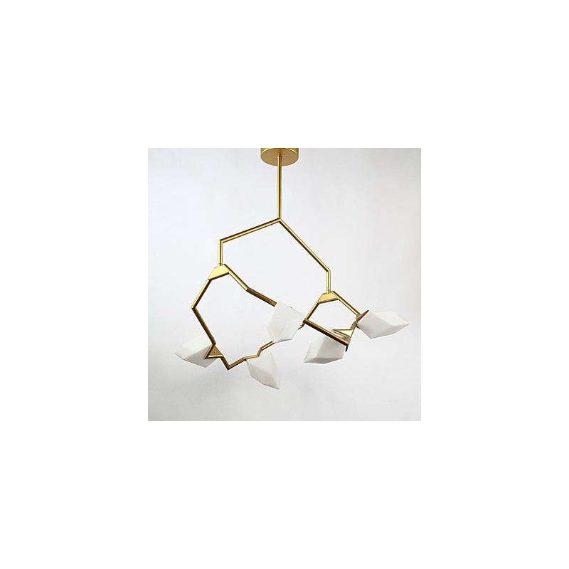 Cinco postes de luz modernos de metal com lustre de vidro pêssego, luminária pendente para decoração de cantina
