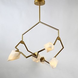 Cinco postes de luz modernos de metal com lustre de vidro pêssego, luminária pendente para decoração de cantina