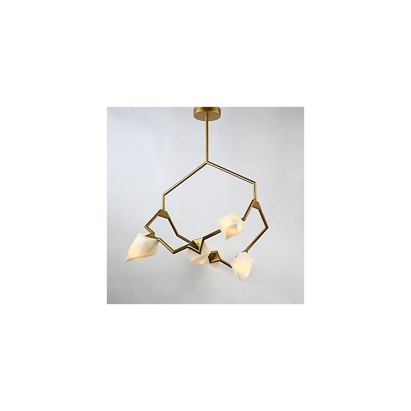 Cinco postes de luz modernos de metal com lustre de vidro pêssego, luminária pendente para decoração de cantina