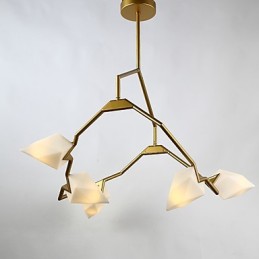 Cinco postes de luz modernos de metal com lustre de vidro pêssego, luminária pendente para decoração de cantina