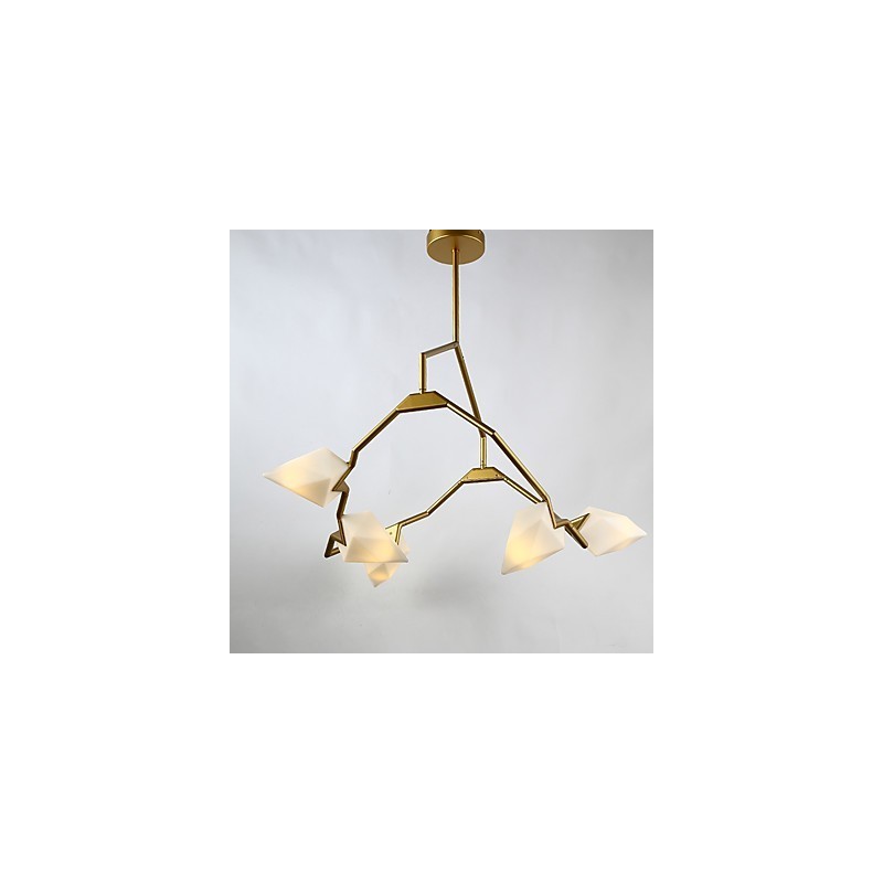 Cinco postes de luz modernos de metal com lustre de vidro pêssego, luminária pendente para decoração de cantina
