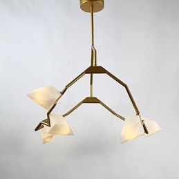 Cinco postes de luz modernos de metal com lustre de vidro pêssego, luminária pendente para decoração de cantina