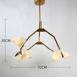 Cinco postes de luz modernos de metal com lustre de vidro pêssego, luminária pendente para decoração de cantina