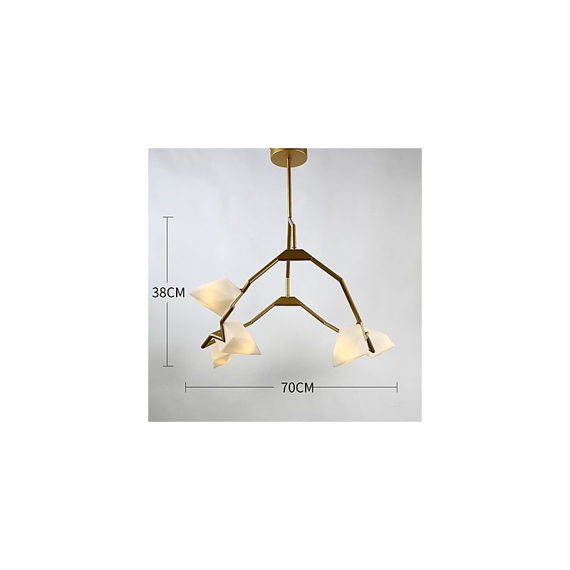 Cinco postes de luz modernos de metal com lustre de vidro pêssego, luminária pendente para decoração de cantina