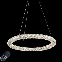Luminária pendente de teto de cristal em anel moderno, lustre de cristal, luminárias de iluminação interna, luminárias reguláveis com controle remoto