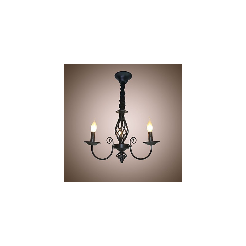 Lustre de estilo europeu 3 luzes Lustre Luzes simples Criativas Ferro Velas Lâmpadas