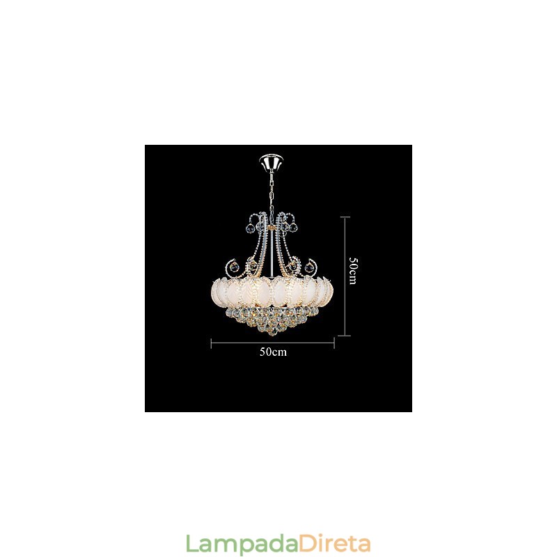 Lustre de luxo moderno com pingente de cristal, diâmetro de 50 cm, contém 8 lâmpadas