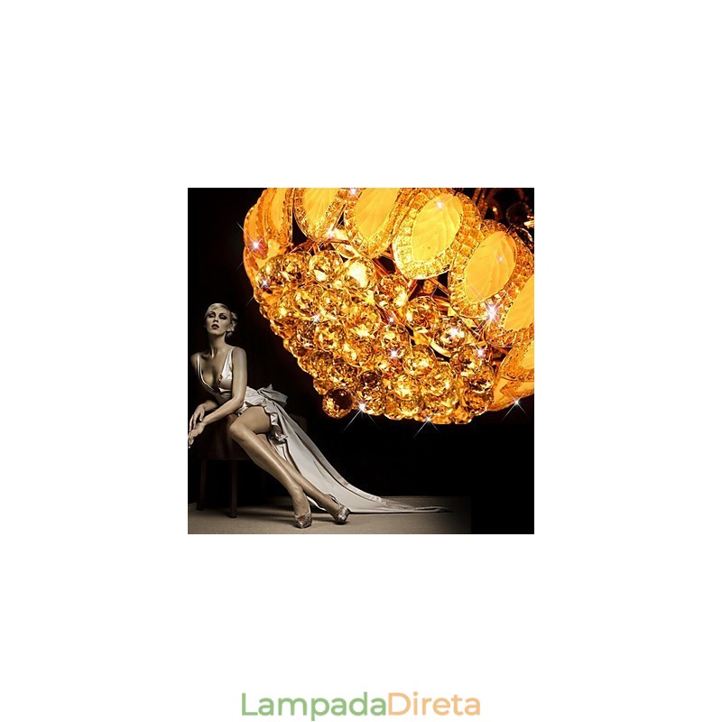 Lustre de luxo moderno com pingente de cristal, diâmetro de 50 cm, contém 8 lâmpadas