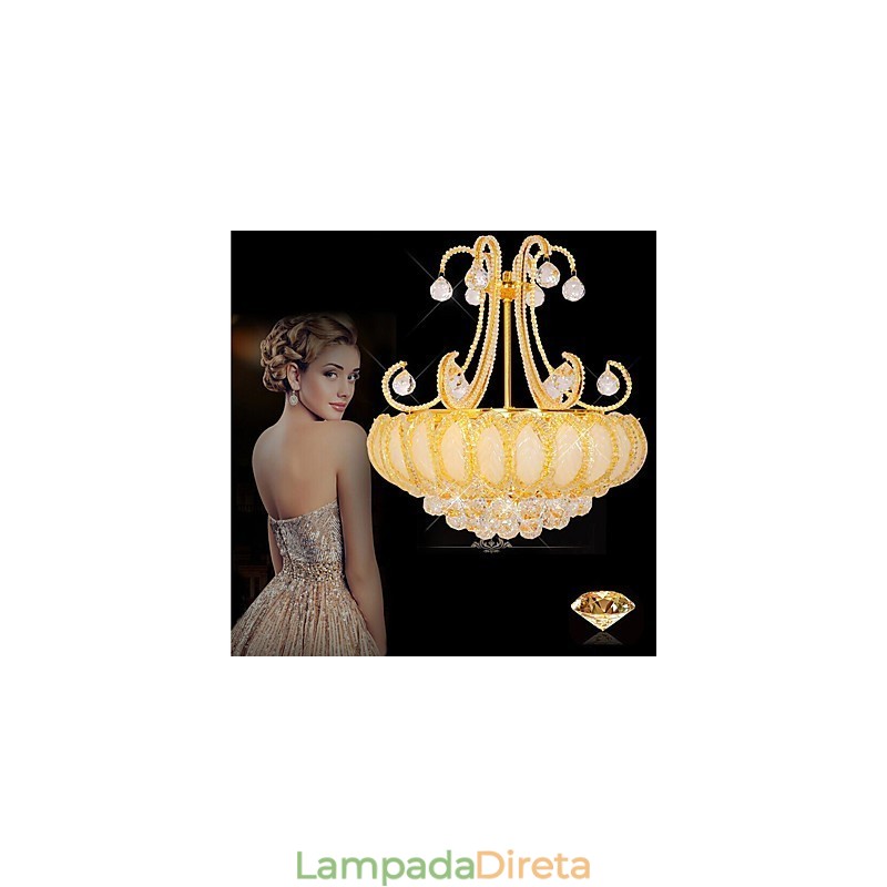 Lustre de luxo moderno com pingente de cristal, diâmetro de 50 cm, contém 8 lâmpadas