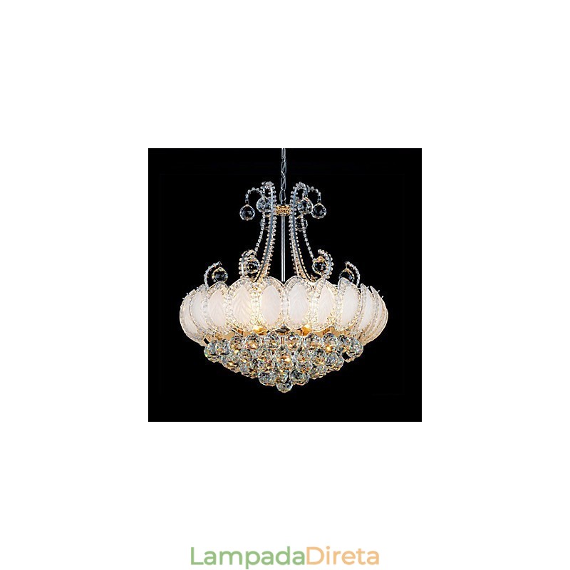 Lustre de luxo moderno com pingente de cristal, diâmetro de 50 cm, contém 8 lâmpadas