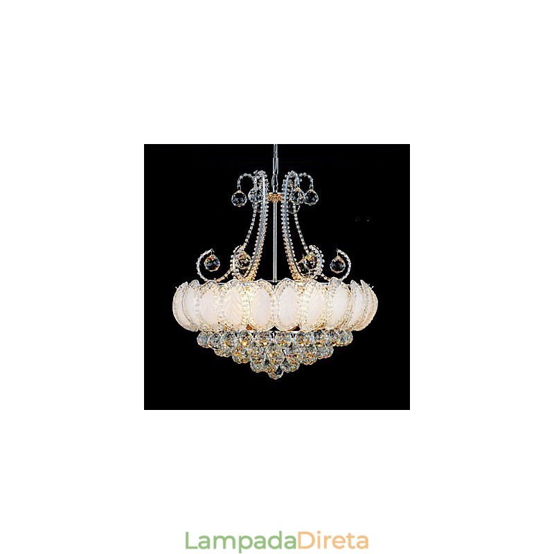 Lustre de luxo moderno com pingente de cristal, diâmetro de 50 cm, contém 8 lâmpadas