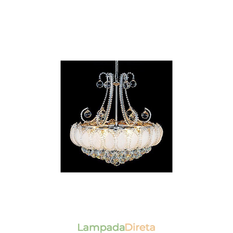 Lustre de luxo moderno com pingente de cristal, diâmetro de 50 cm, contém 8 lâmpadas