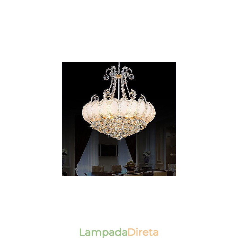 Lustre de luxo moderno com pingente de cristal, diâmetro de 50 cm, contém 8 lâmpadas