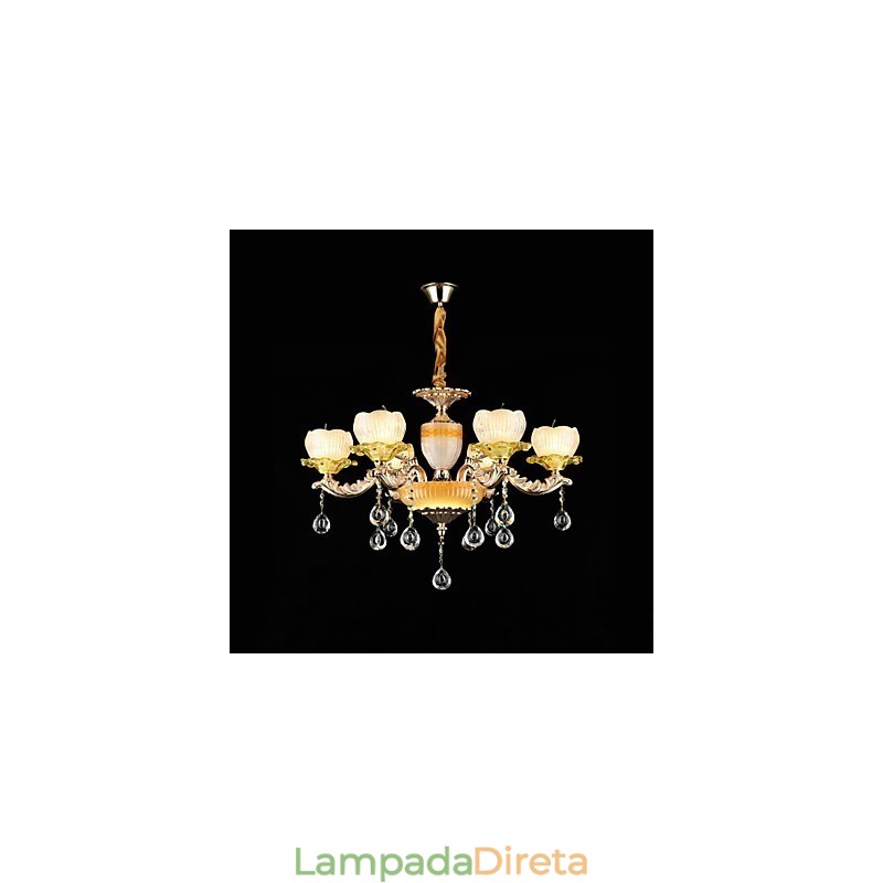 Recurso de liga de zinco clássico tradicional para lustre de metal estilo mini cristal com 6 lâmpadas