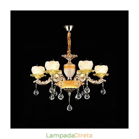 Recurso de liga de zinco clássico tradicional para lustre de metal estilo mini cristal com 6 lâmpadas Recurso de liga de zinco clássico tradicional para lustre de metal estilo mini cristal com 6 lâmpadas