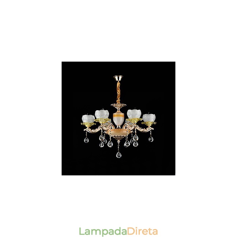 Recurso de liga de zinco clássico tradicional para lustre de metal estilo mini cristal com 6 lâmpadas
