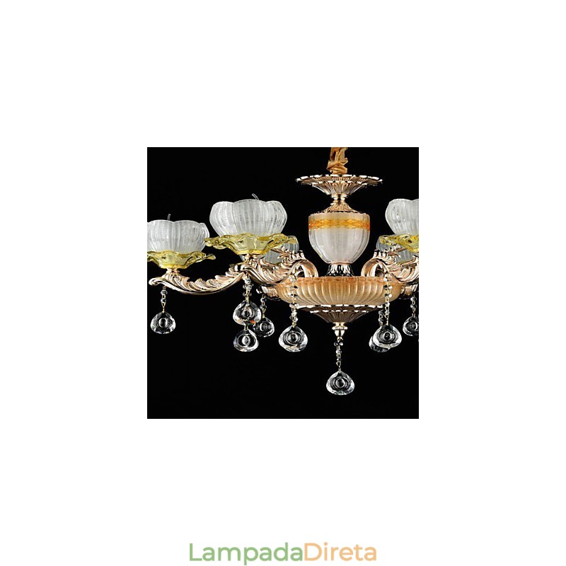 Recurso de liga de zinco clássico tradicional para lustre de metal estilo mini cristal com 6 lâmpadas