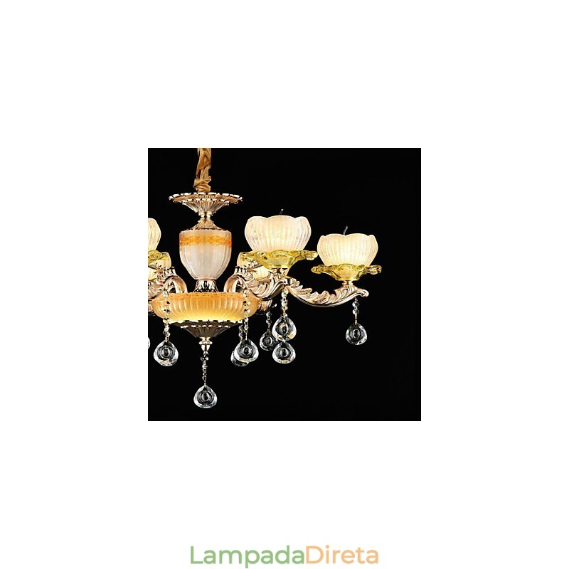 Recurso de liga de zinco clássico tradicional para lustre de metal estilo mini cristal com 6 lâmpadas
