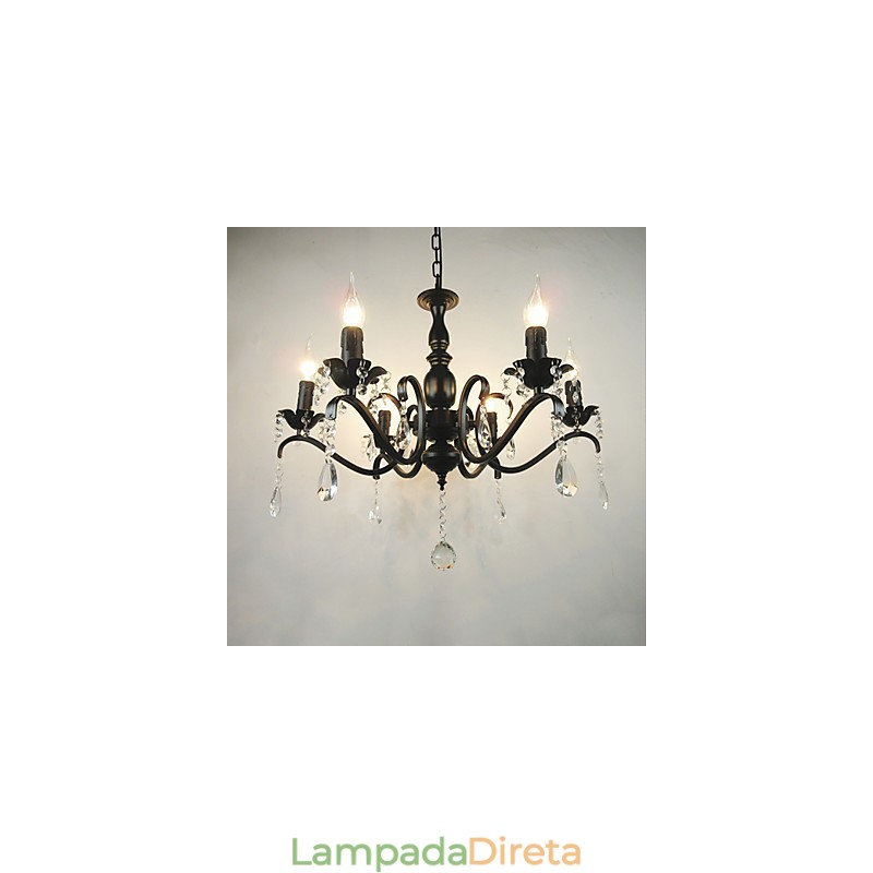 Lustre Simples Cristal Ferro Vela Luzes Decoração Lâmpadas Iluminação