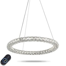 Lustre de cristal moderno com pingente de anel, luminária de teto, luminárias internas, regulável com controle remoto