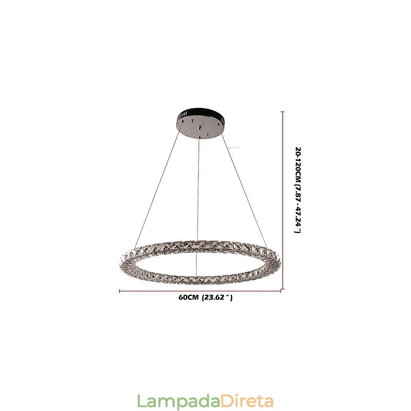 Lustre de cristal moderno com pingente de anel, luminária de teto, luminárias internas, regulável com controle remoto