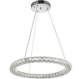 Lustre de cristal moderno com pingente de anel, luminária de teto, luminárias internas, regulável com controle remoto