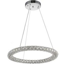 Lustre de cristal moderno com pingente de anel, luminária de teto, luminárias internas, regulável com controle remoto