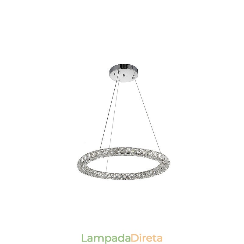 Lustre de cristal moderno com pingente de anel, luminária de teto, luminárias internas, regulável com controle remoto