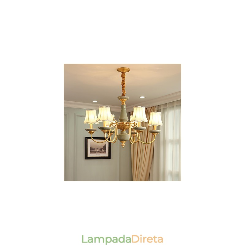 Lustre todo em cobre Lustre decorativo em jade