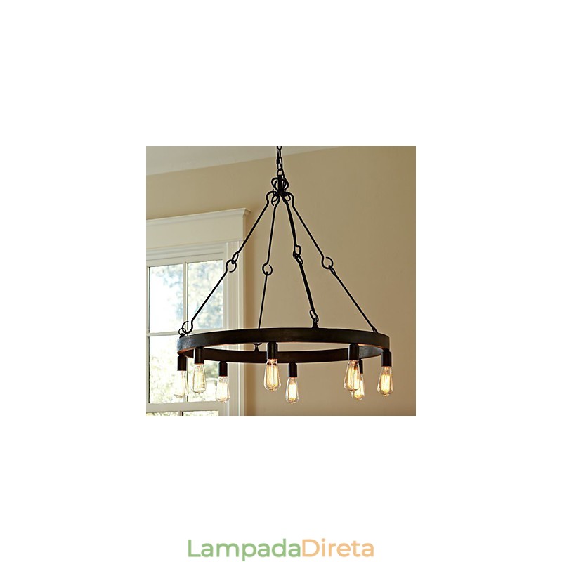 Luminária pendente de ferro estilo retrô com 8 luzes
