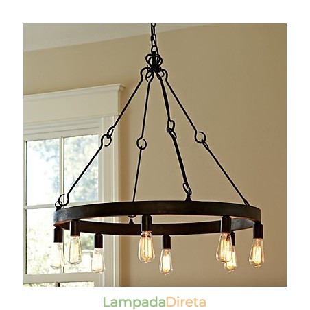 Luminária pendente de ferro estilo retrô com 8 luzes Luminária pendente de ferro estilo retrô com 8 luzes