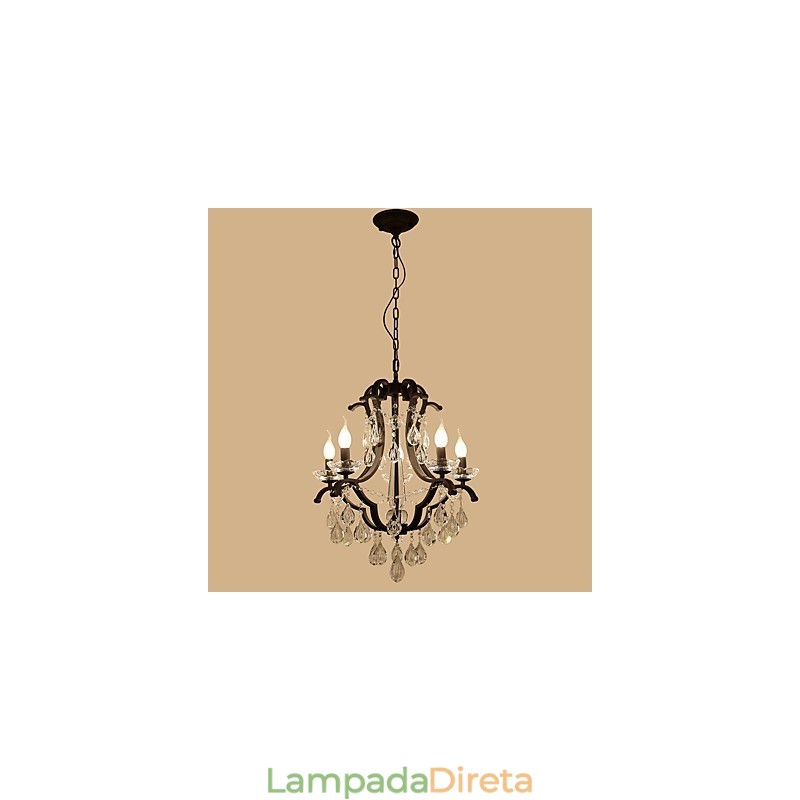 Lustre de cristal com 5 luzes, moderno, contemporâneo, tradicional, clássico, rústico, chalé, vintage, retrô, lanterna, tambor, pintura country