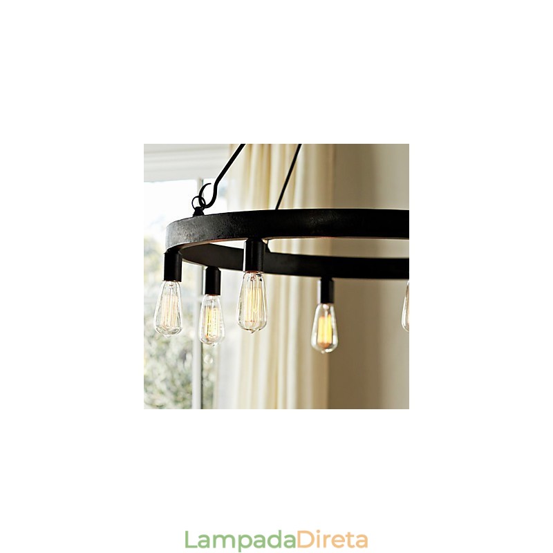 Luminária pendente de ferro estilo retrô com 8 luzes