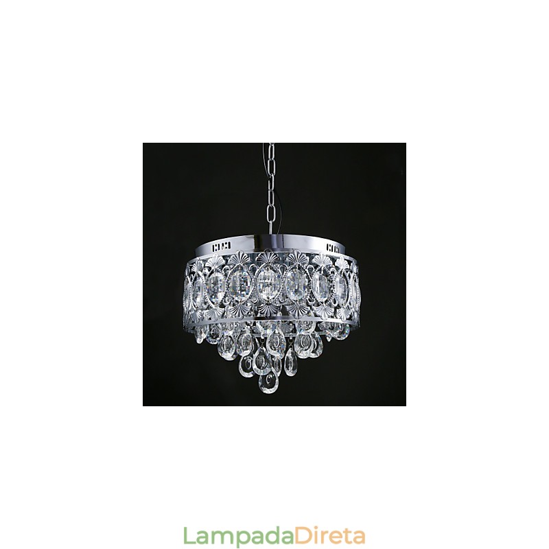 Elegante lustre de cristal transparente moderno com 4 luzes