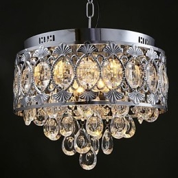 Elegante lustre de cristal transparente moderno com 4 luzes