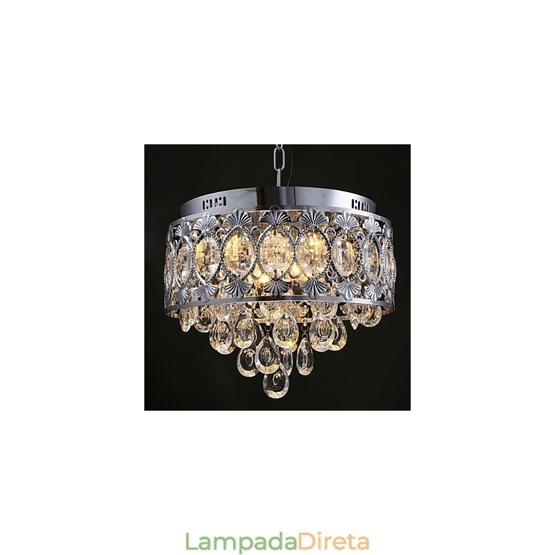 Elegante lustre de cristal transparente moderno com 4 luzes