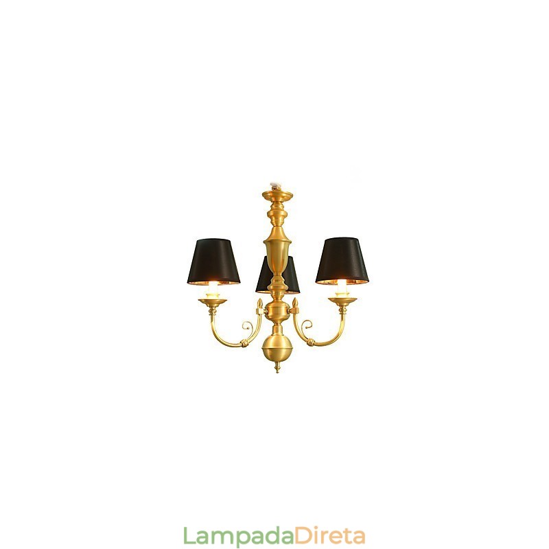Lustre Tradicional Clássico Country Latão Recurso para Mini Estilo Metal 3 Lâmpadas
