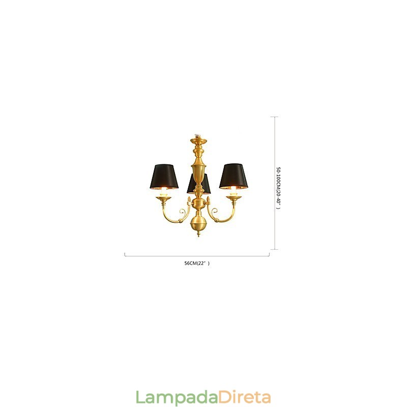 Lustre Tradicional Clássico Country Latão Recurso para Mini Estilo Metal 3 Lâmpadas