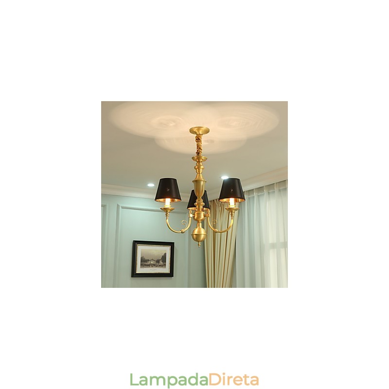 Lustre Tradicional Clássico Country Latão Recurso para Mini Estilo Metal 3 Lâmpadas