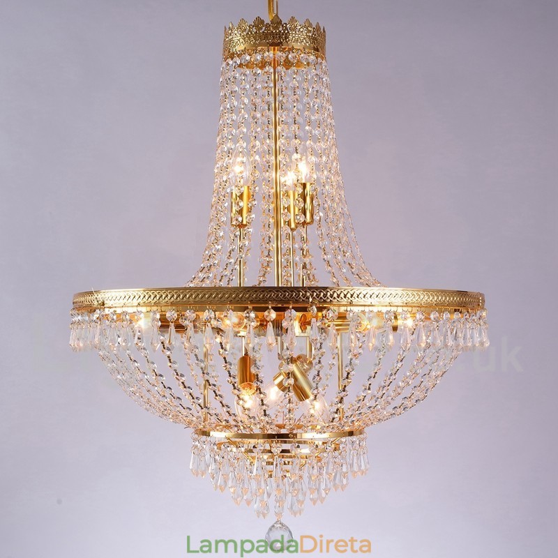 Recurso tradicional clássico galvanizado para lustre de metal estilo mini cristal com 9 lâmpadas