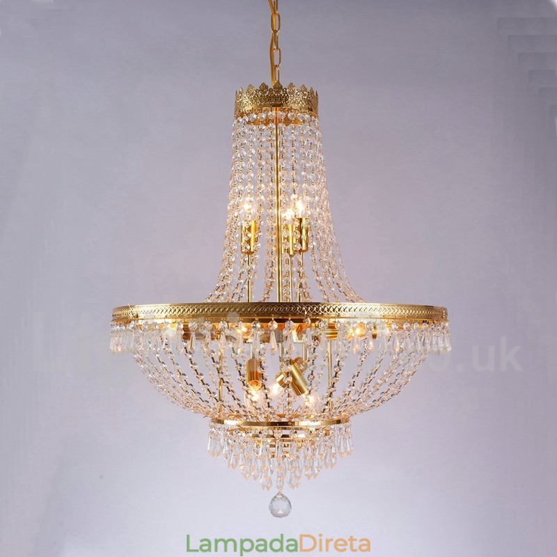 Recurso tradicional clássico galvanizado para lustre de metal estilo mini cristal com 9 lâmpadas