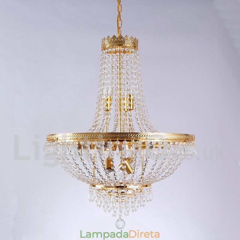 Recurso tradicional clássico galvanizado para lustre de metal estilo mini cristal com 9 lâmpadas
