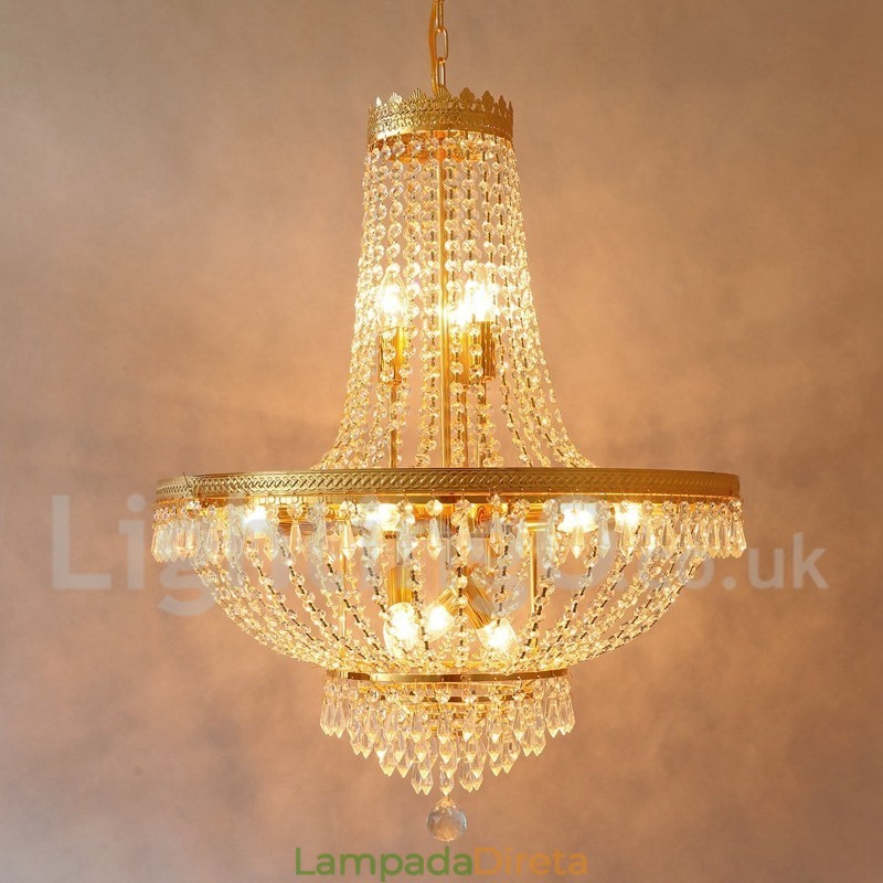 Recurso tradicional clássico galvanizado para lustre de metal estilo mini cristal com 9 lâmpadas