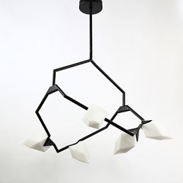 Cinco postes de luz modernos de metal com lustre de vidro pêssego, luminária pendente para decoração de cantina