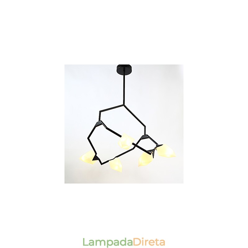 Cinco postes de luz modernos de metal com lustre de vidro pêssego, luminária pendente para decoração de cantina