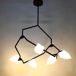 Cinco postes de luz modernos de metal com lustre de vidro pêssego, luminária pendente para decoração de cantina
